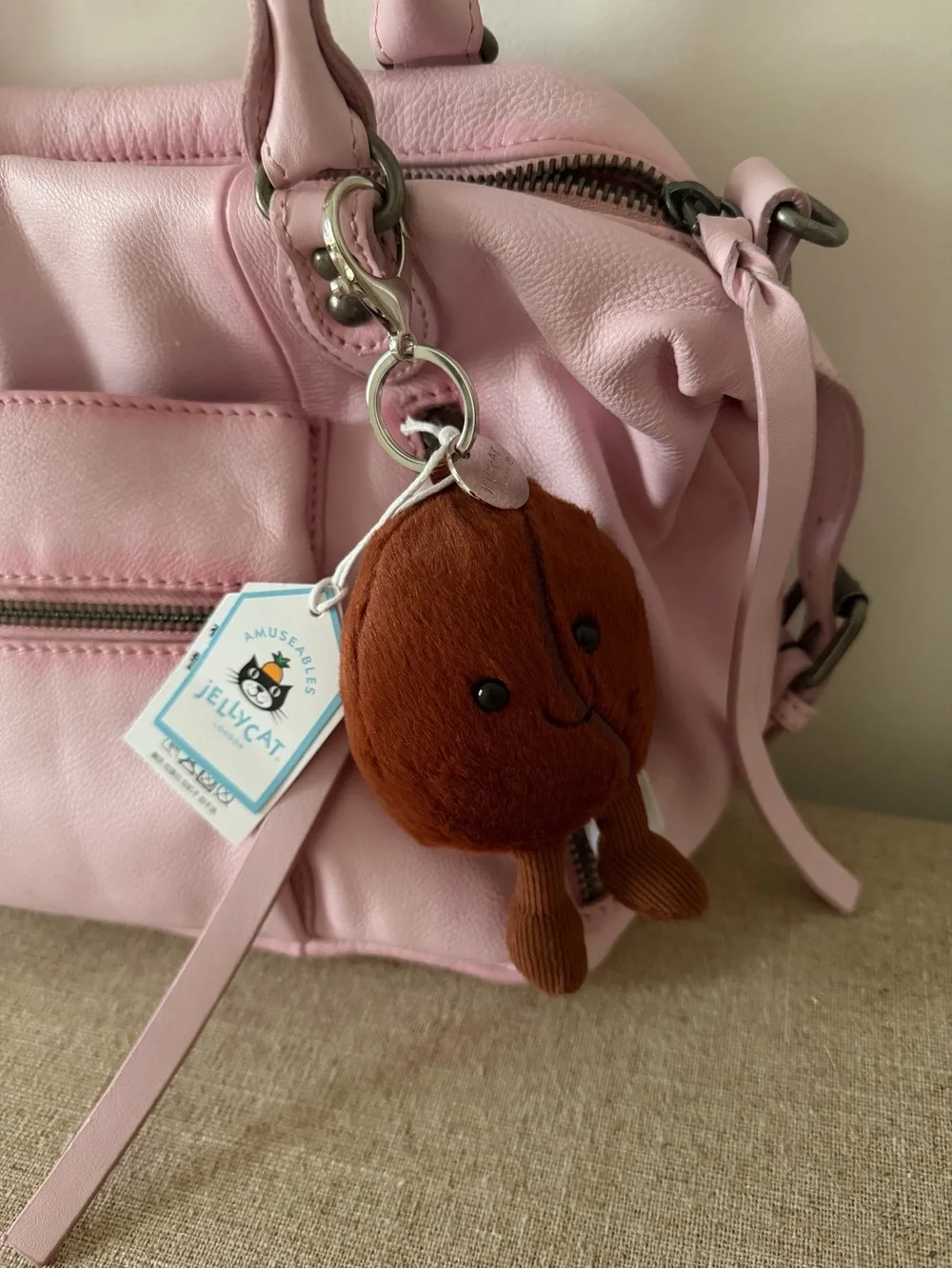 Authentic Jellycat Amuseables Brown Plush Coffee Bean Key Chain/Purse Charm